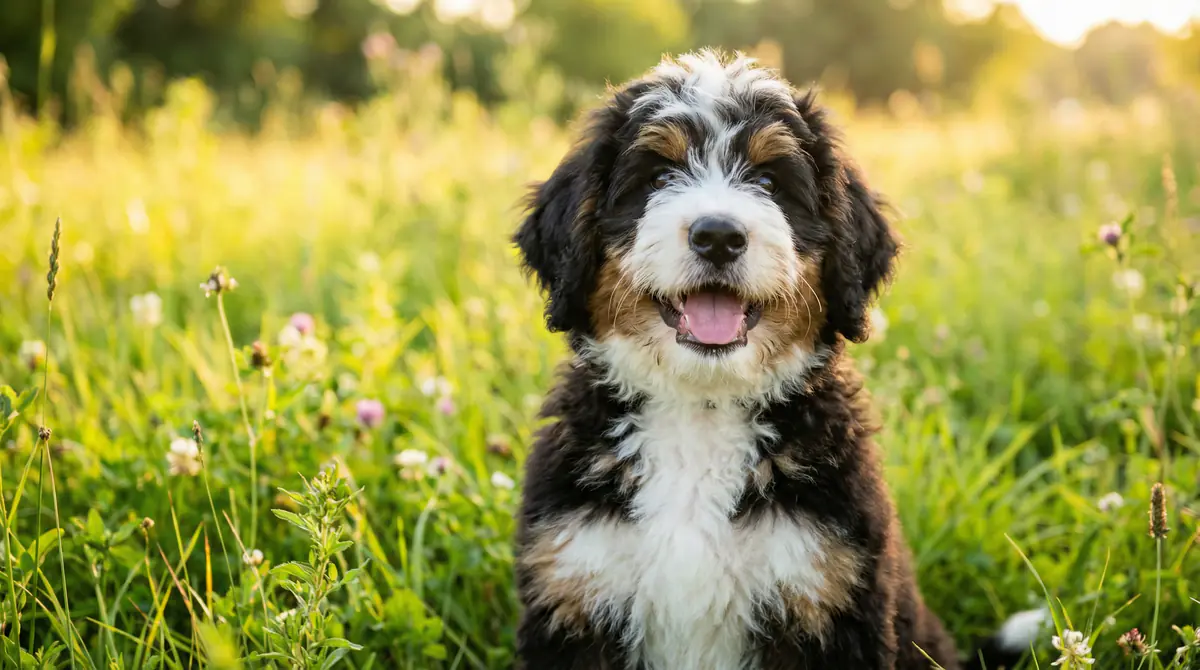 Photo de référence d’un Mini Bernedoodle — standards de croissance Mini Bernedoodle
