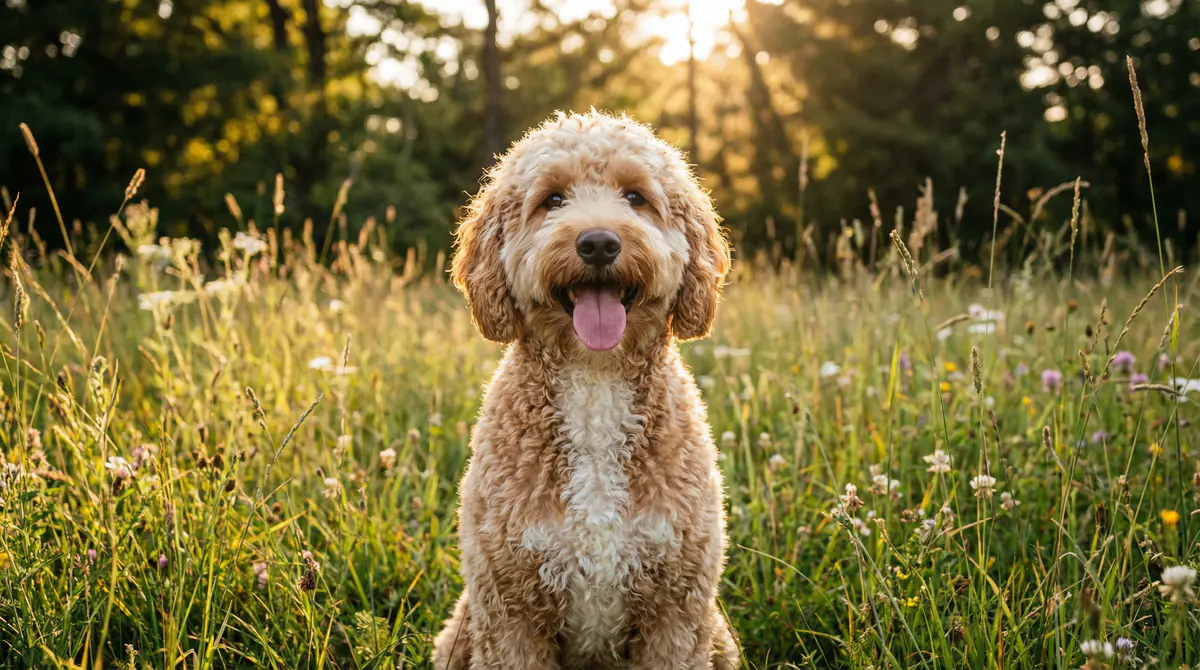 Fotografía de referencia de un Labradoodle mini — estándares de crecimiento de Labradoodle mini