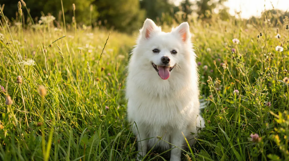 Fotografia de referência de um American Eskimo toy — padrões de crescimento de American Eskimo toy
